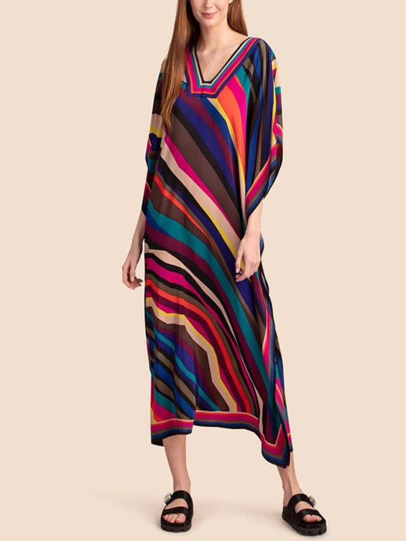 Robe kaftan grande taille col V — coupe ample d'été