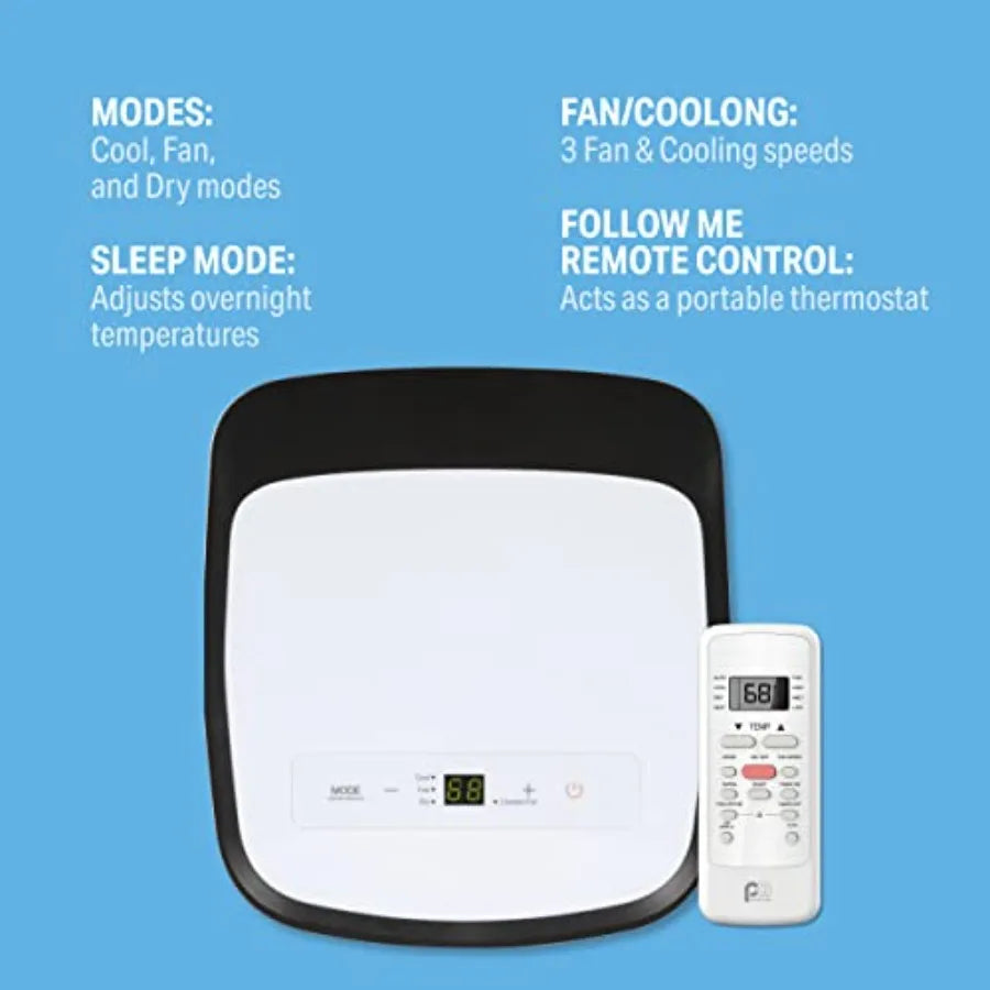 Portable air conditioner for small to medium rooms, white plastic housing, 10000 BTU/7000 SACC cooling capacity, energy-efficie