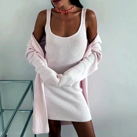Ensemble robe courte en maille et cardigan Bonnaff - visuel principal optimise
