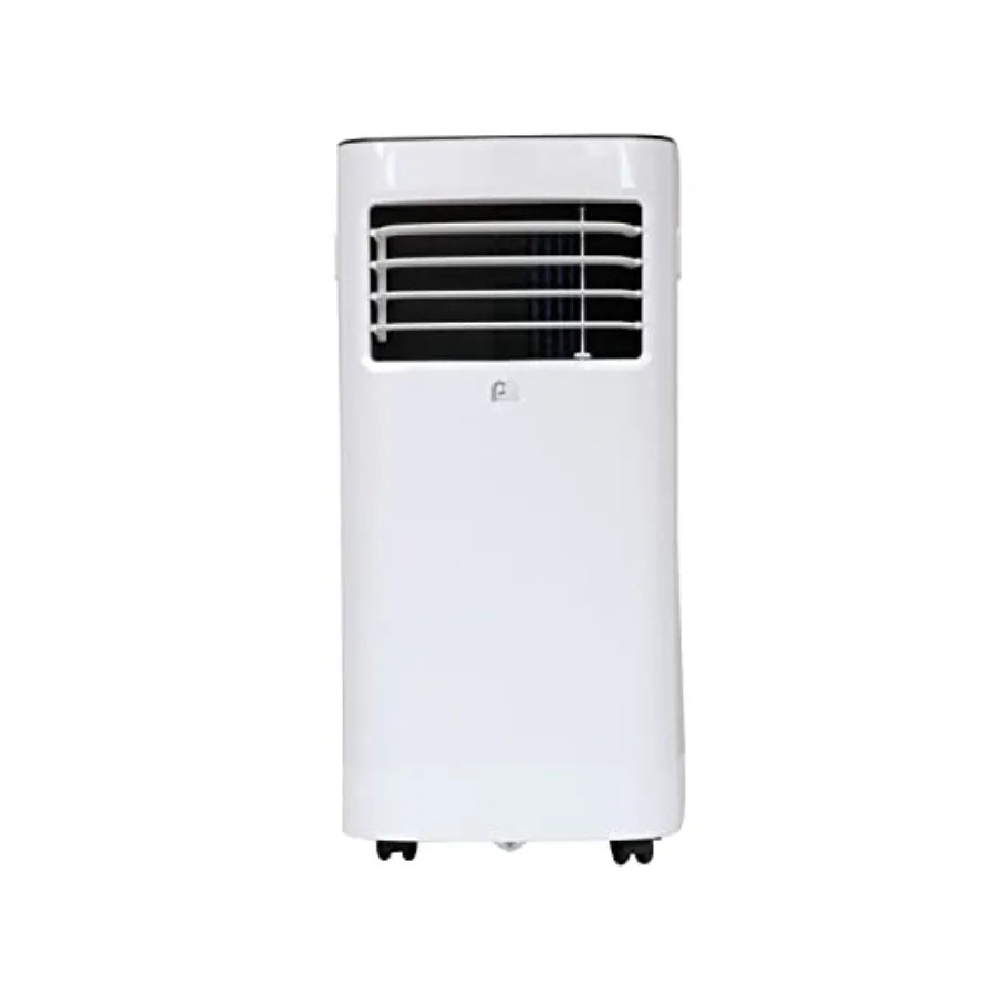 Portable air conditioner for small to medium rooms, white plastic housing, 10000 BTU/7000 SACC cooling capacity, energy-efficie