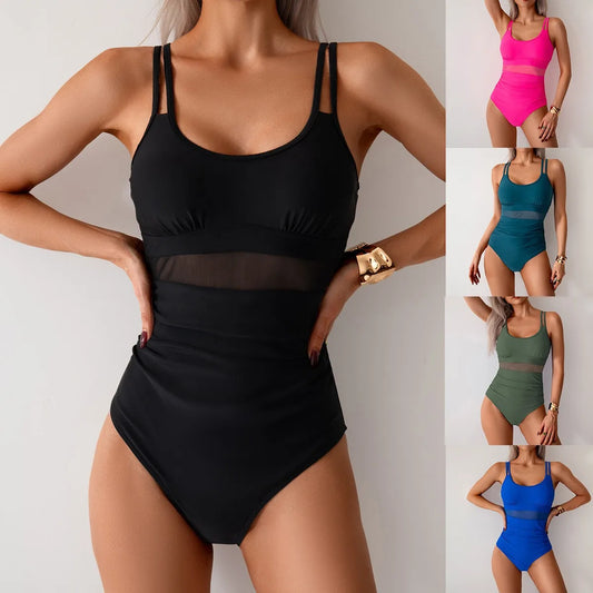 Maillot une pièce uni drapé — jambes échancrées