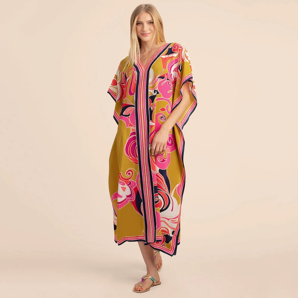 Robe kaftan grande taille col V — coupe ample d'été