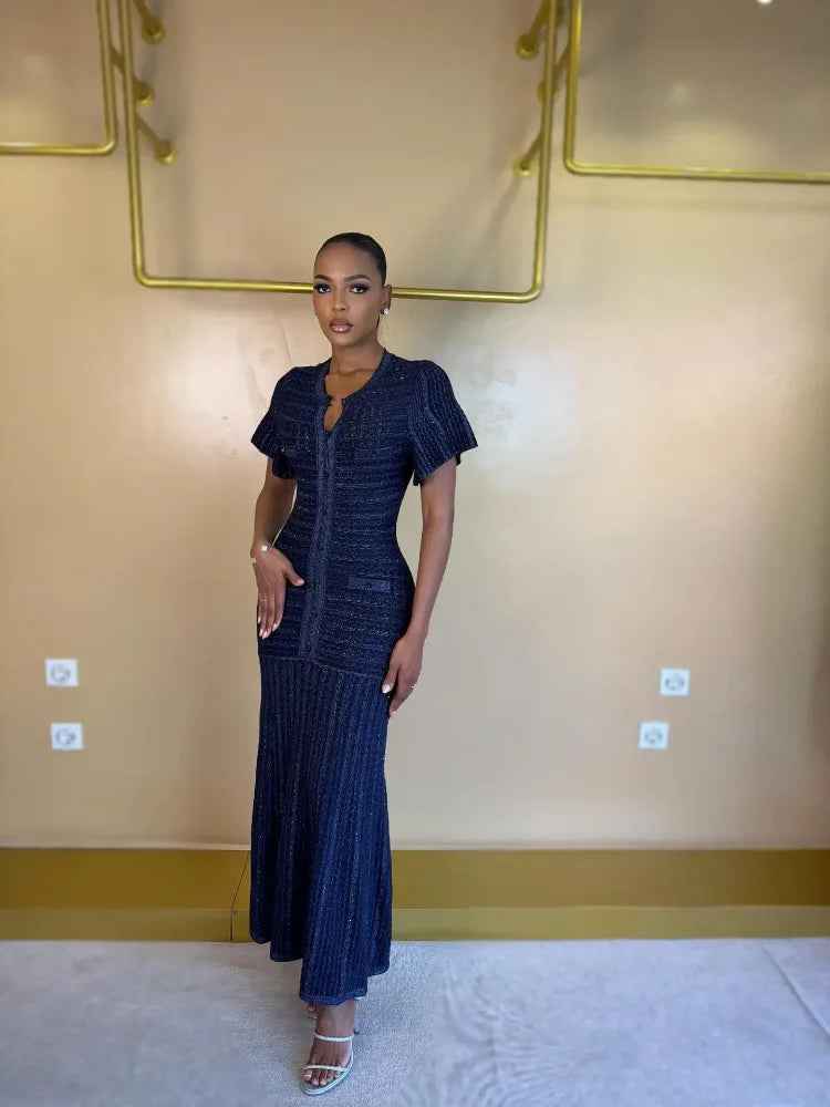 Robe longue en maille scintillante - variante bleu clair